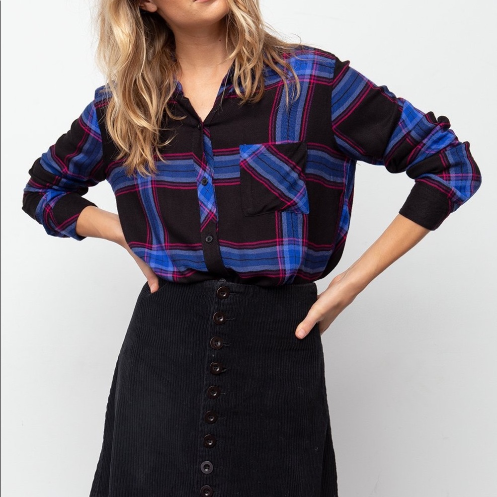 Rails Hunter - Navy Cobalt Pink Button Down Size S